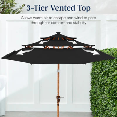 10ft 3-Tier Vented Solar Patio Umbrella