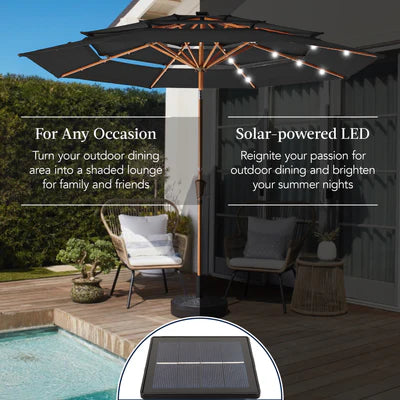 10ft 3-Tier Vented Solar Patio Umbrella