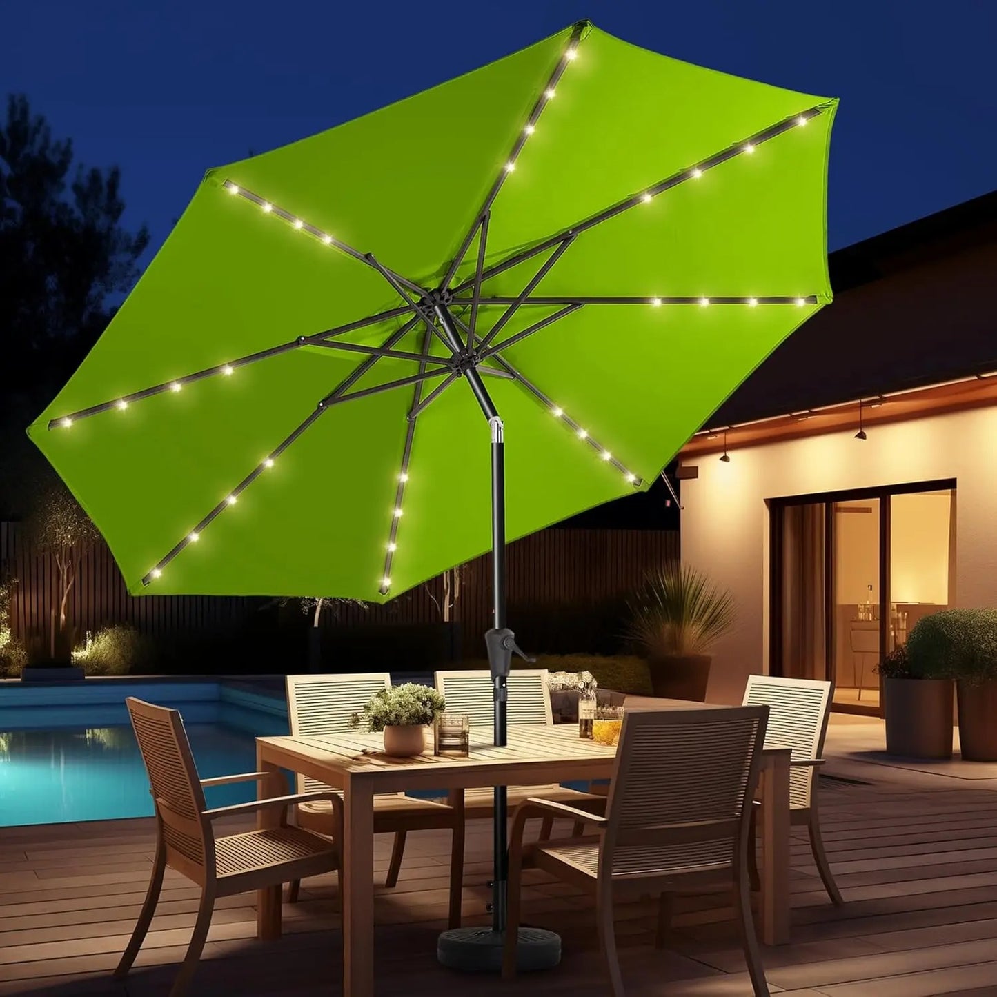 9ft Solar Patio Umbrella - Solar Lights LED