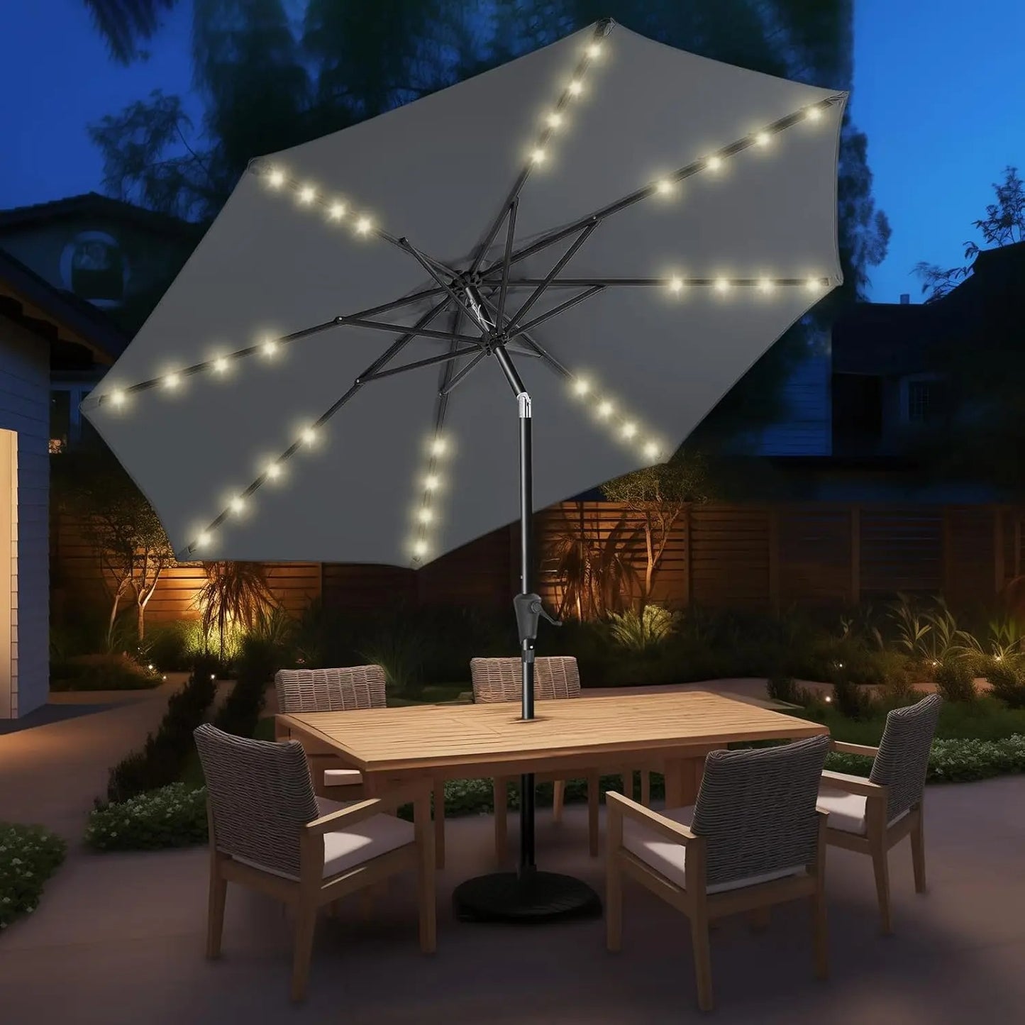 9ft Solar Patio Umbrella - Solar Lights LED