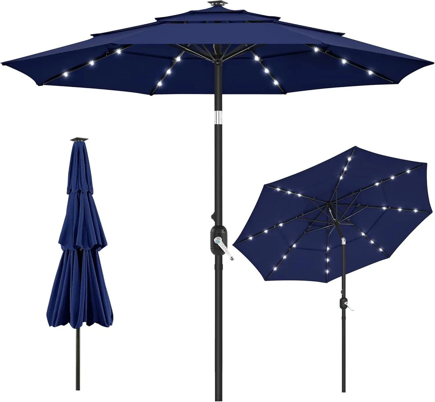 10ft 3-Tier Vented Solar Patio Umbrella