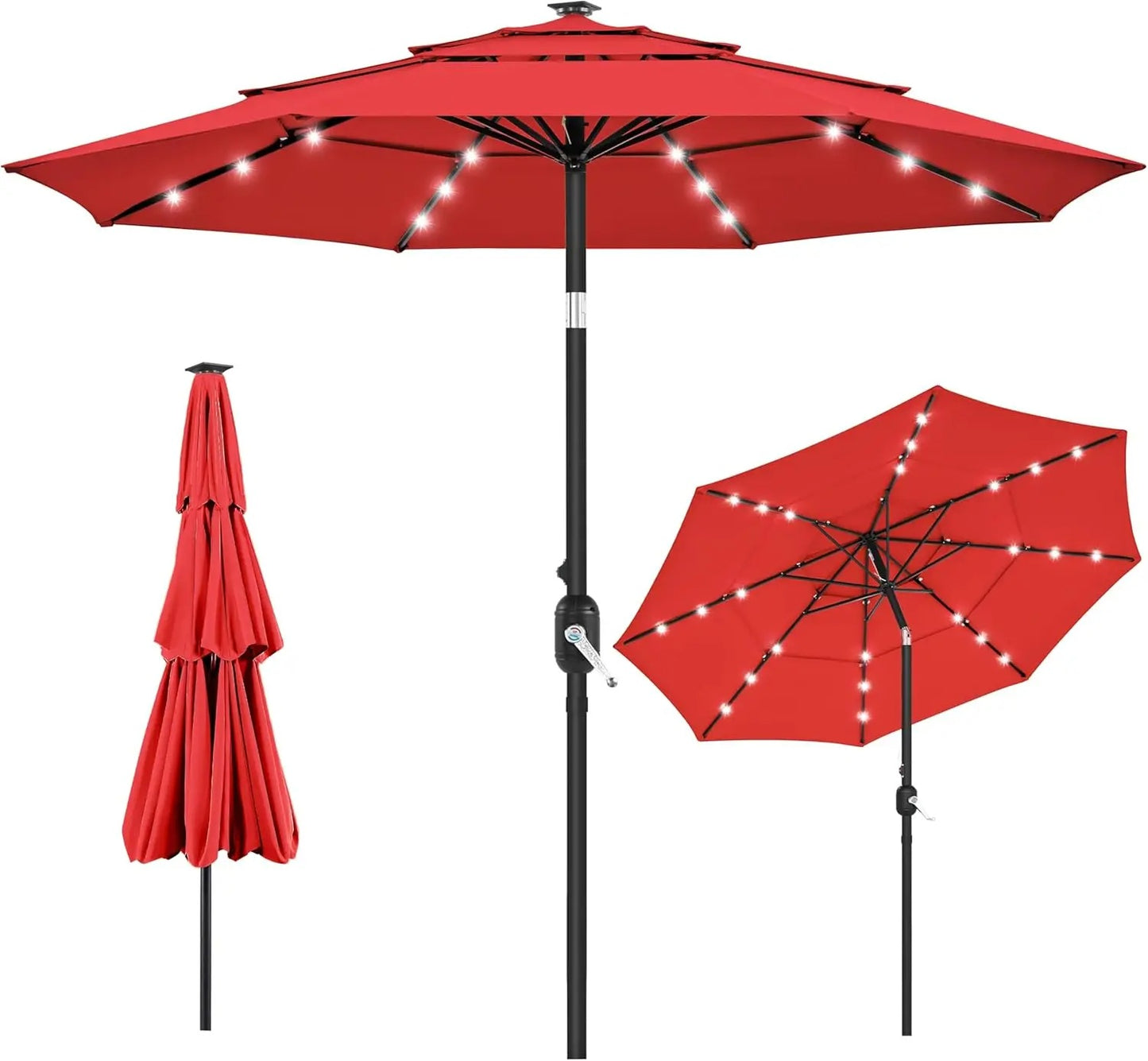 10ft 3-Tier Vented Solar Patio Umbrella