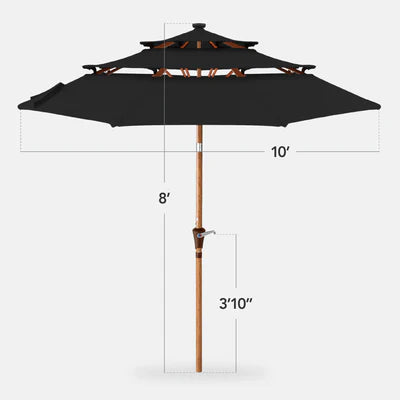 10ft 3-Tier Vented Solar Patio Umbrella